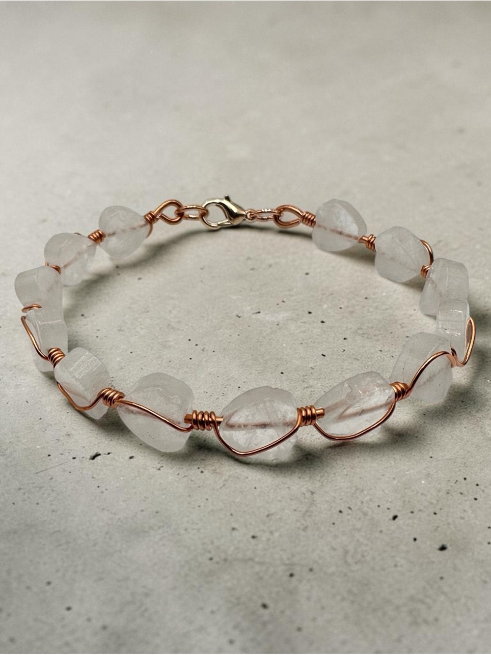 Clear Quartz Beaded Copper Wire Bracelet – Handmade Crystal Jewelry